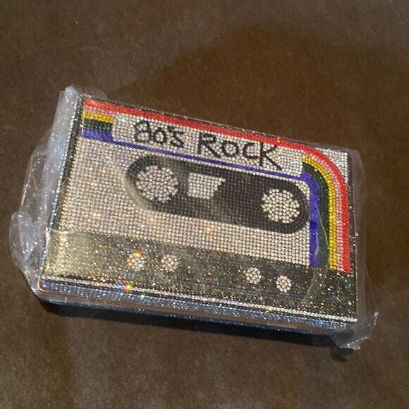 Women’s Sparkly Cassette Tape Shaped Clutch Purse Bag DifferentLength Chains NWT - Picture 13 of 13